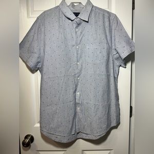 Five Four Mens Blue White Button Front Collar Short Sleeve Shirt Size XL